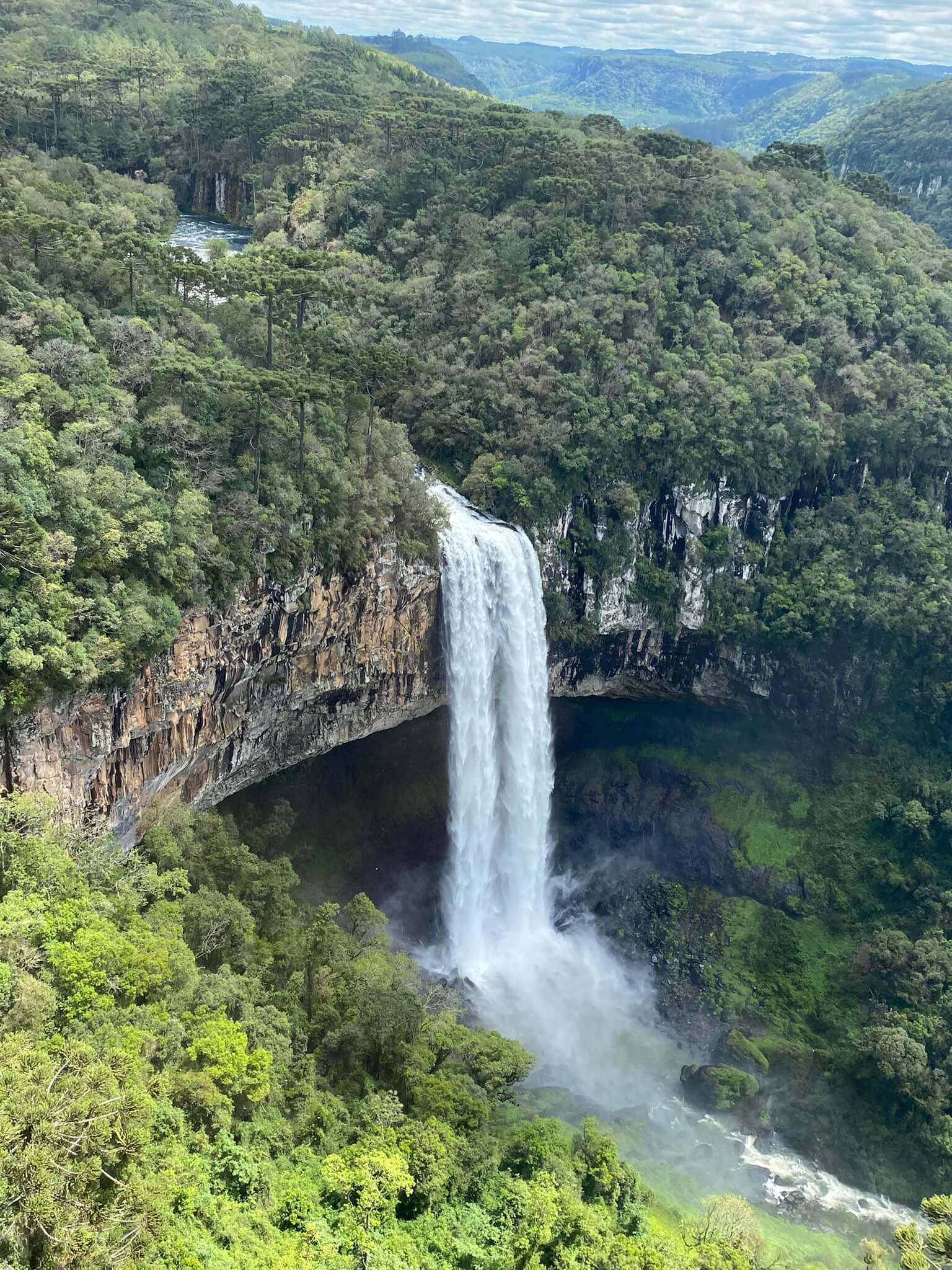 Cascata do Caracol bei Canela – 130 Meter hoher Wasserfall im Araukarienwald, nach starken Regenfällen mit außergewöhnlich hoher Wassermenge