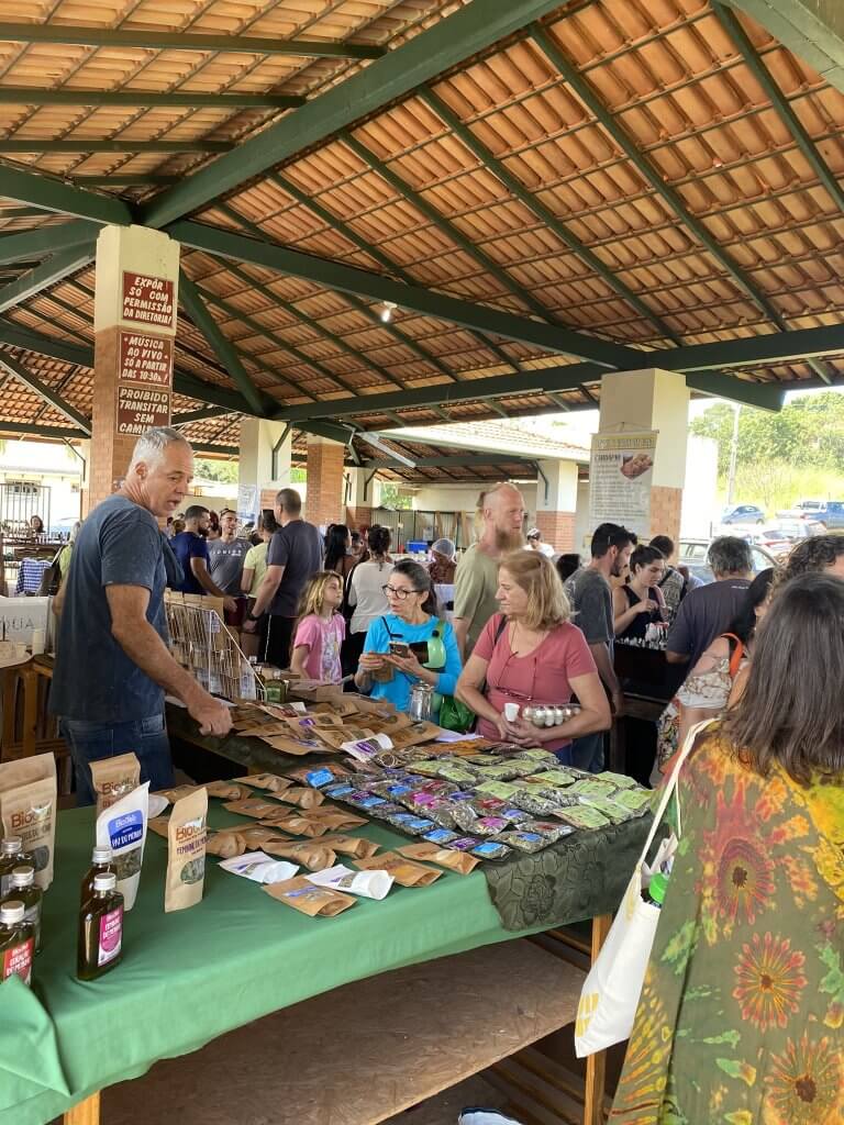 Kleiner Markt in Alto Paraíso de Goiás, Brasilien – Marktstände mit regionalen Produkten